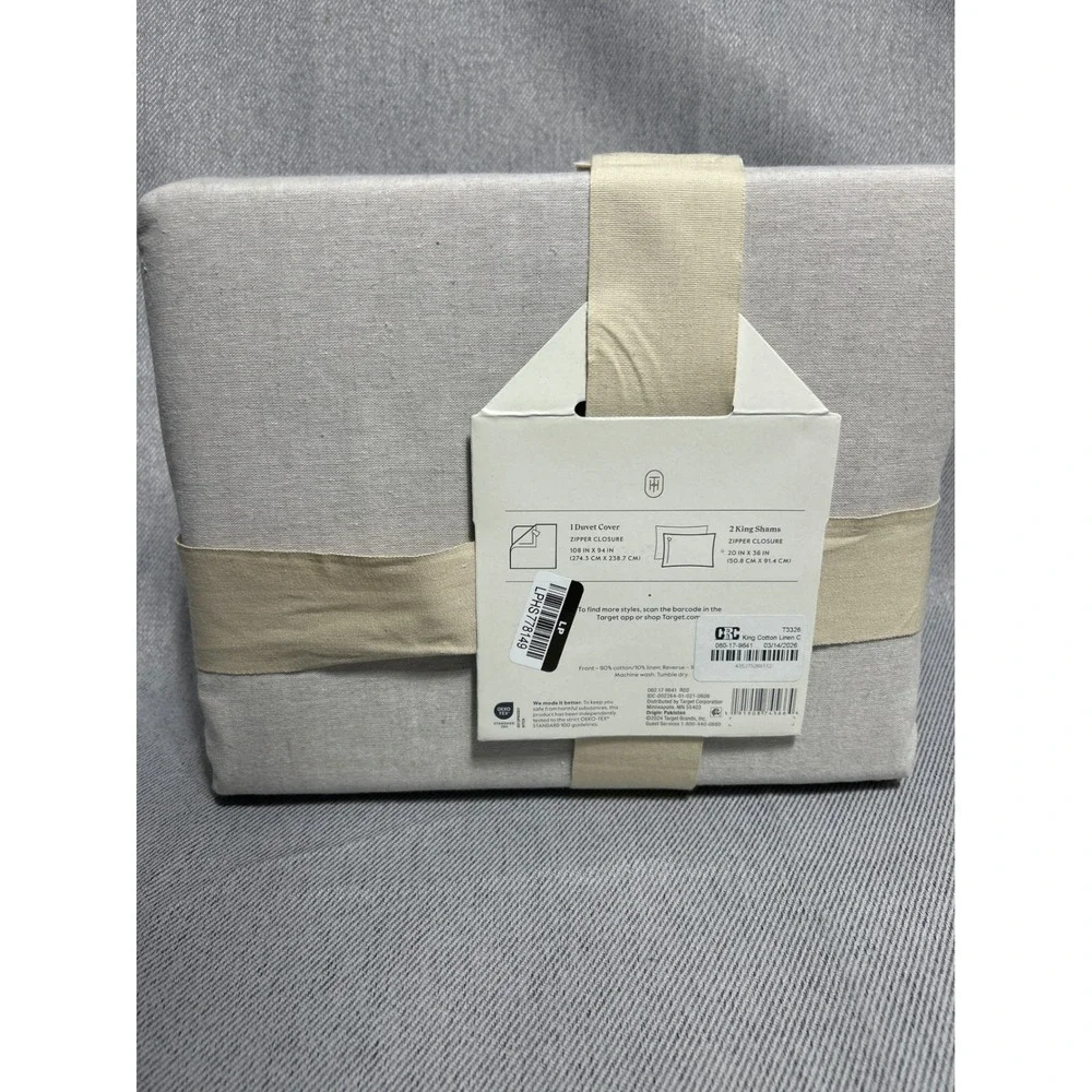 Threshold King Cotton Linen Chambray Duvet Cover Set 3pc Light Gray Bedding